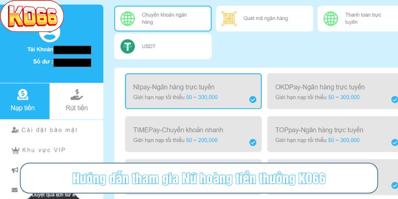 Nạp tiền và tham gia cược